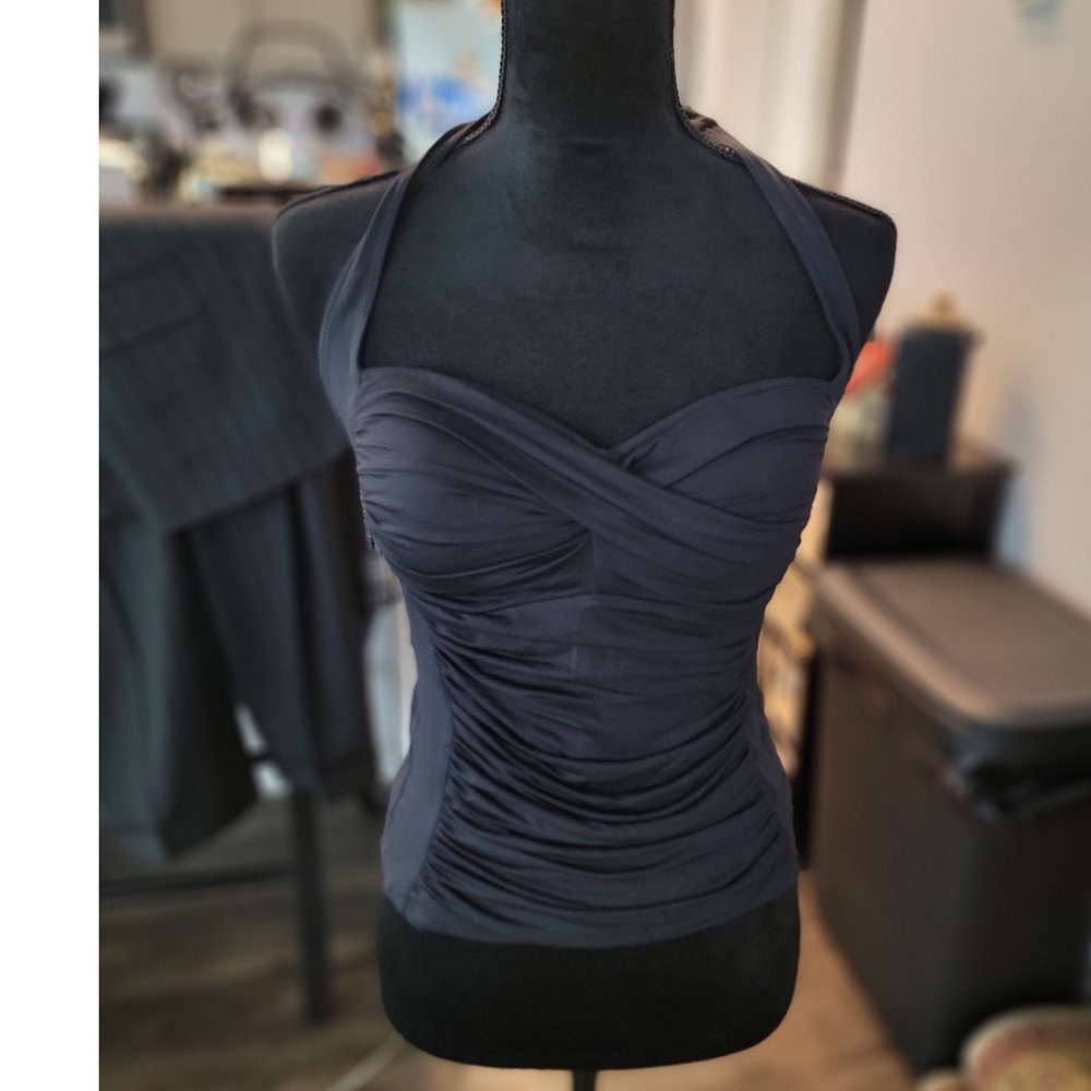 La Blanca by Rod Beattie Black Ruched Halter Tankini Top‎ Swimwear Size 8